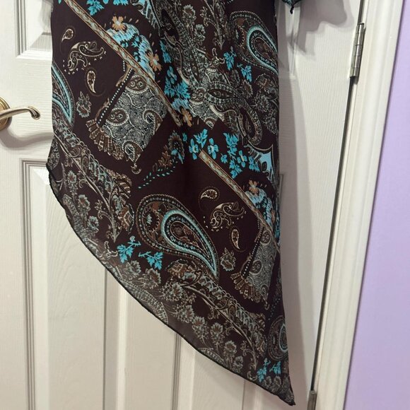 Marla Kim brown and blue asymmetrical paisley dress - Picture 3 of 5